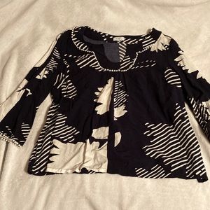 A dark blue and white blouse